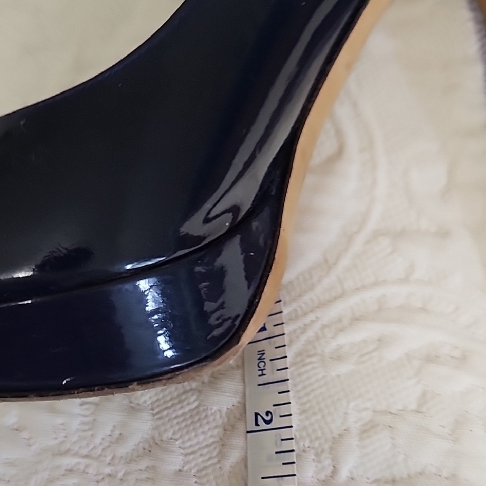 Blue Patent Leather Peep-Toe Heels - Picture 8 of 9